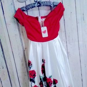 L'atiste Off the Shoulder Rose Print Gown